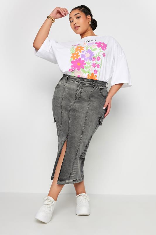YOURS Plus Size Grey Zip Pocket Midaxi Skirt | Yours Clothing 5