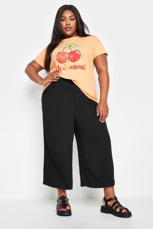 YOURS Plus Size Black Wide Leg Cropped Trousers | Yours Clothing 2
