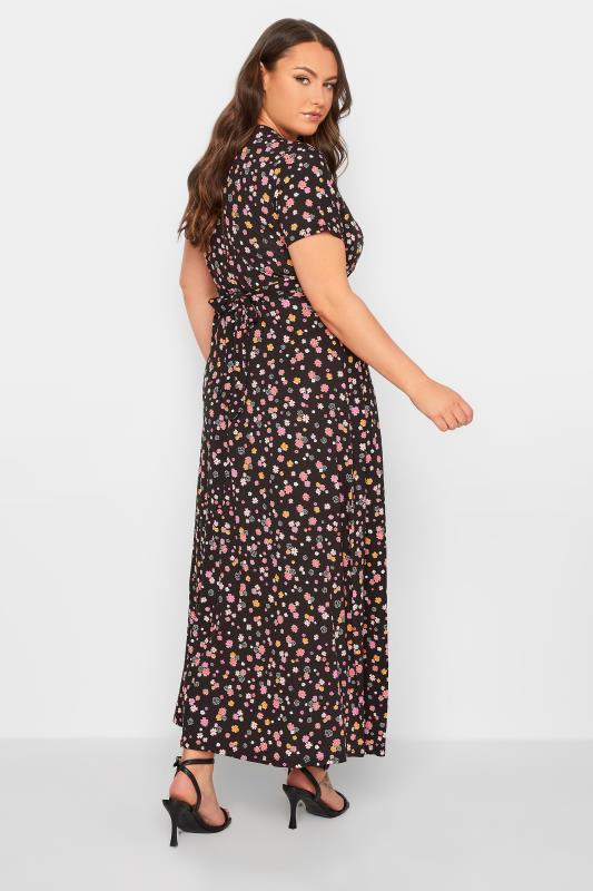 YOURS Curve Plus Size Black Ditsy Floral Wrap Dress | Yours Clothing  3