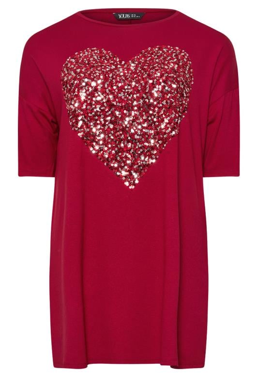 YOURS Plus Size Red Heart Sequin Embellished T-Shirt | Yours Clothing  5