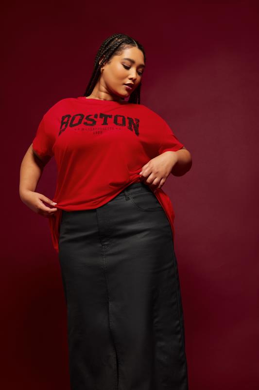 YOURS Plus Size 2 PACK Black & Red 'Atlanta' & 'Boston' Slogan T-Shirts | Yours Clothing 3