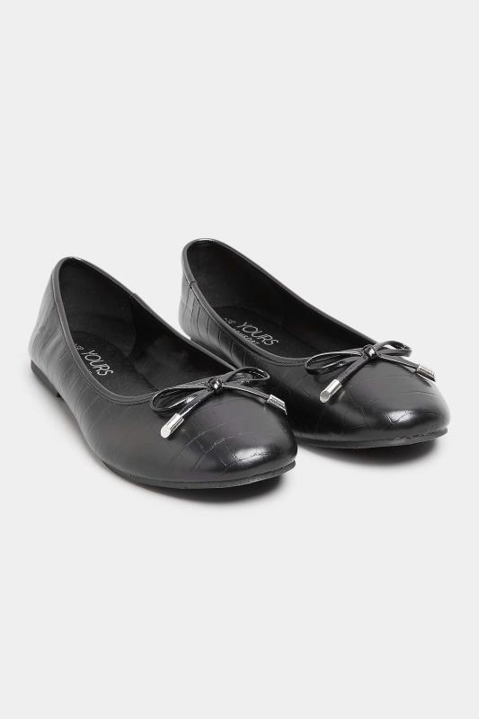 Plus Size Black Croc Print Ballet Pumps In Wide E Fit & Extra Wide EEE Fit | Yours Clothing 2