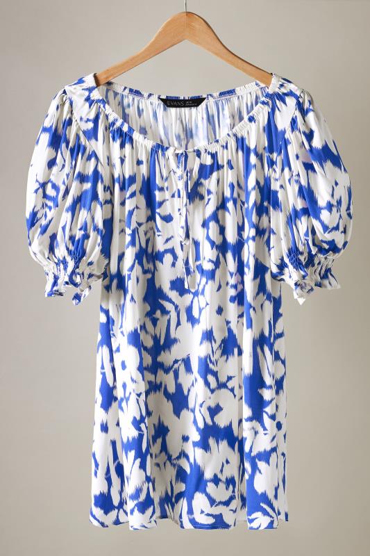 EVANS Plus Size Blue Floral Blur Print Tie Front Top | Evans 5