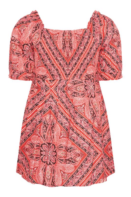 Curve Pink Paisley Print Square Neck Shirred Top 7