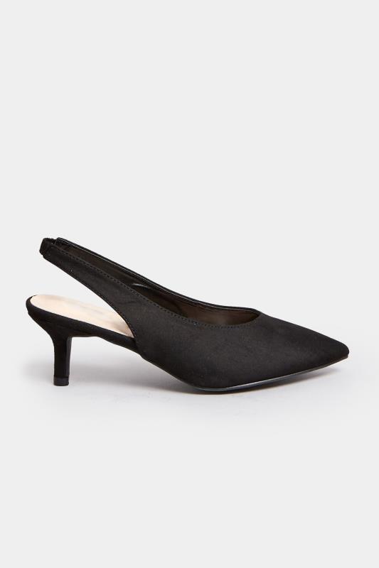 PixieGirl Black Slingback Kitten Heel Court Shoes In Standard Fit | PixieGirl 3