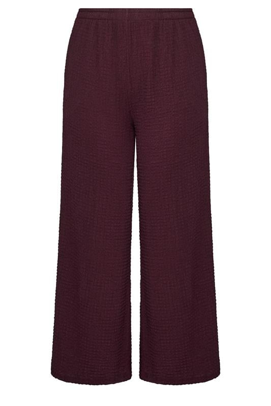 YOURS Plus Size Burgundy Red Bubble Texture Wide Leg Trousers | Yours Clothing 5