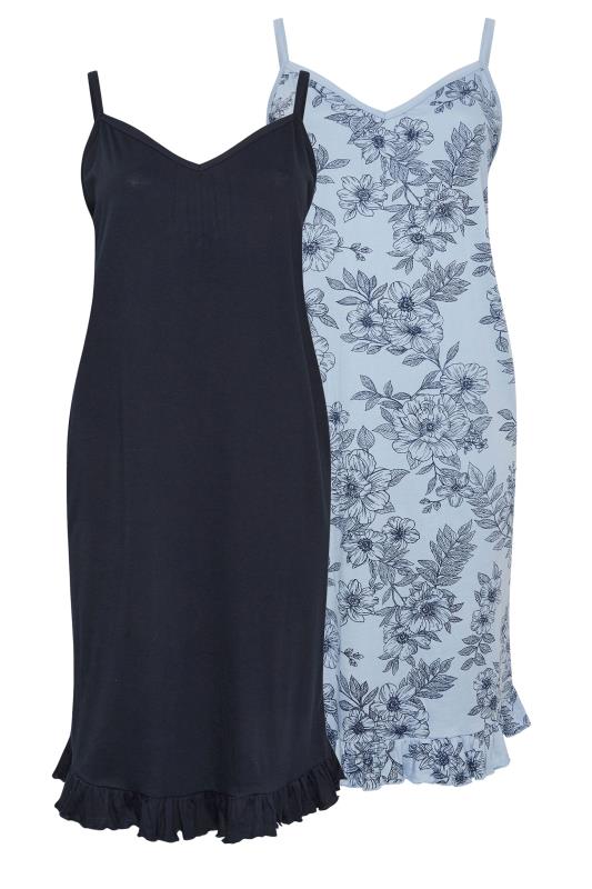 YOURS Plus Size 2 PACK Blue Floral Print Chemise Nightdresses | Yours Clothing 6