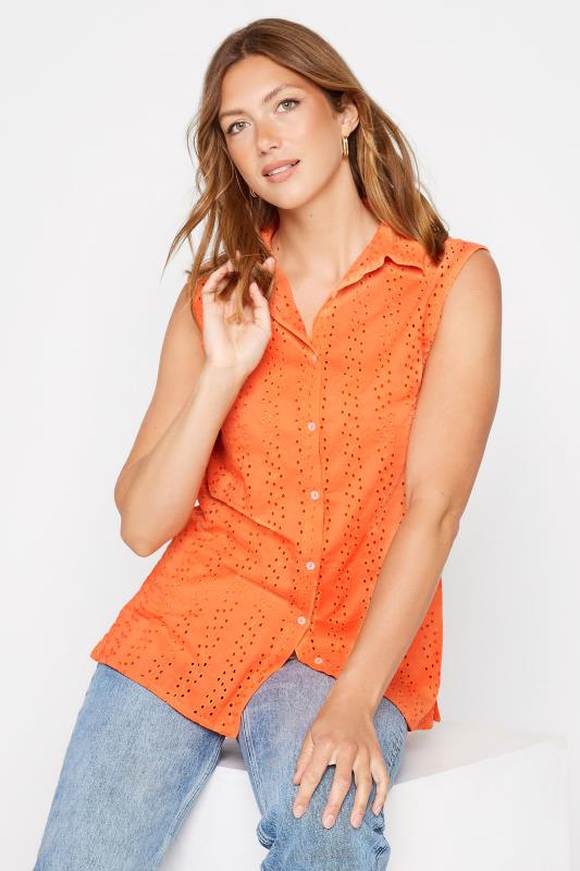 LTS Tall Women's Orange Broderie Anglaise Sleeveless Shirt | Long Tall Sally 4