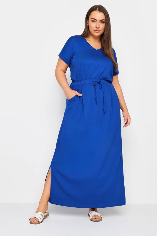 YOURS Plus Size Cobalt Blue Tie Detail Maxi Dress | Yours Clothing 1