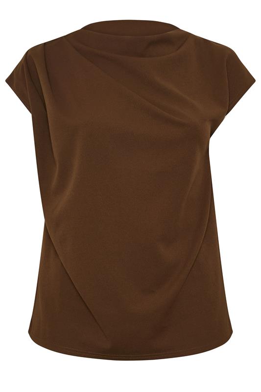 YOURS LONDON Plus Size Chocolate Brown Drape Shoulder Top | Yours Clothing 5