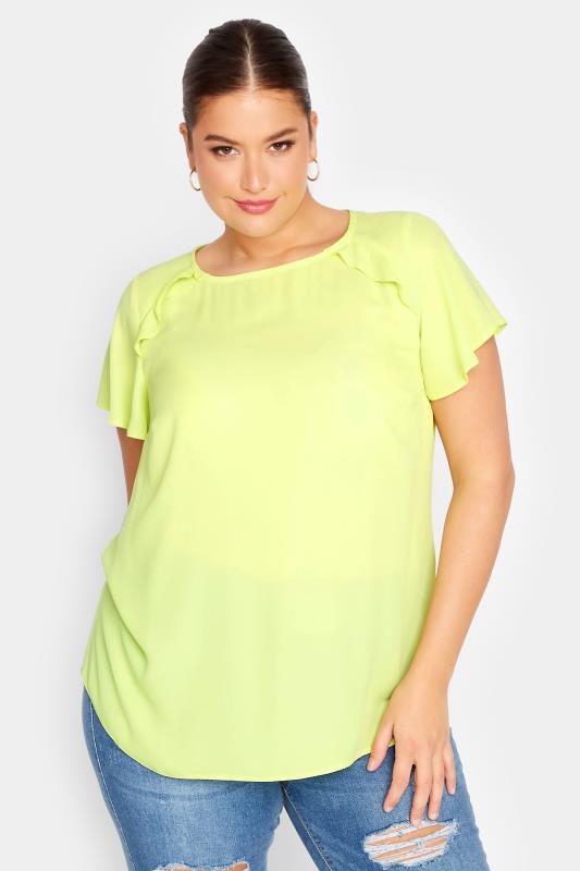 YOURS Plus Size Curve Yellow Frill Short Sleeve Blouse | Yours Clothing  1