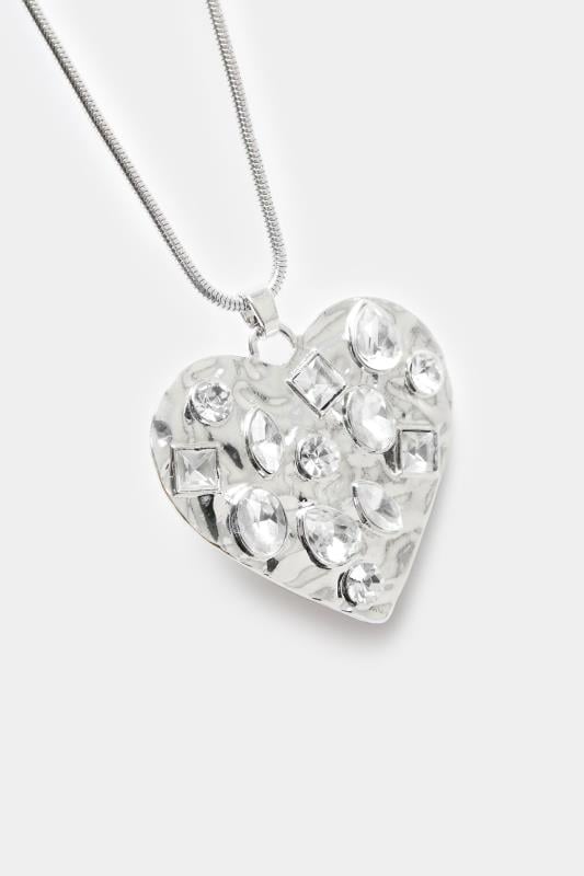 Silver Tone Diamante Heart Pendant Necklace | Yours Clothing 3