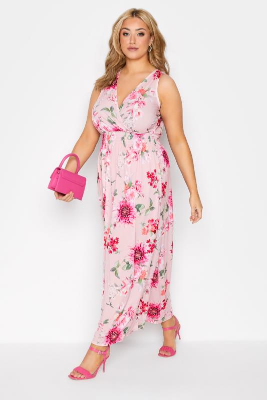 YOURS LONDON Plus Size Pink Floral Print Maxi Dress | Yours Clothing 1