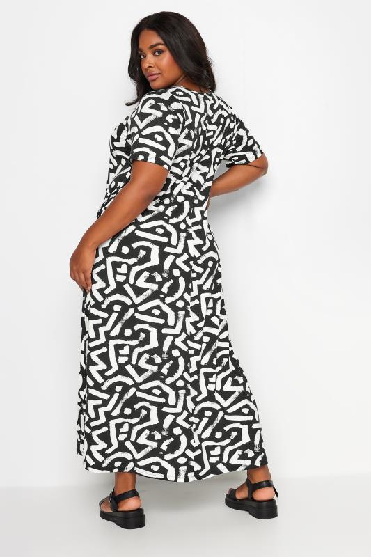 YOURS Curve Black & White Abstract Print Pleated Maxi Dress | Yours Clothing 3