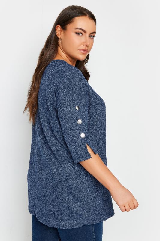 YOURS Plus Size Blue Soft Touch Button Top | Yours Clothing 3