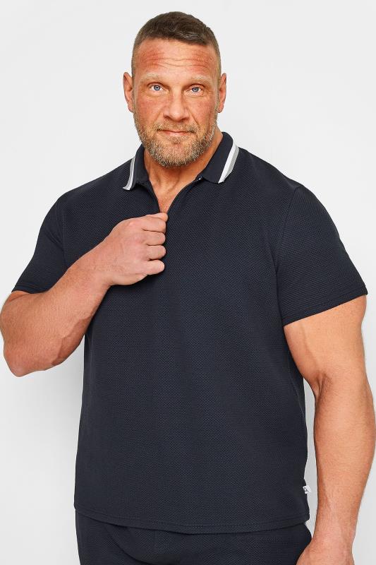Men's  STUDIO A Big & Tall Navy Blue Textured Zip Polo Shirt