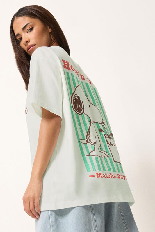 PixieGirl Petite Women's White Snoopy Matcha Graphic Cotton T-Shirt | PixieGirl 2