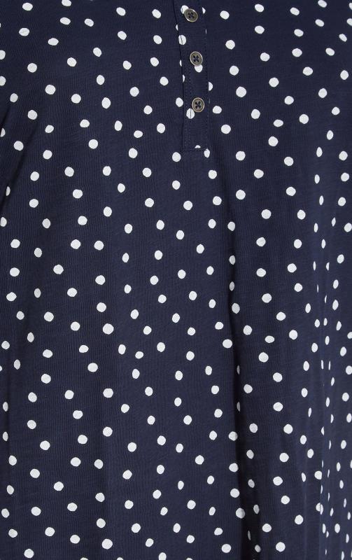 Plus Size YOURS FOR GOOD Navy Blue Spot Print Henley Top | Yours Clothing 5