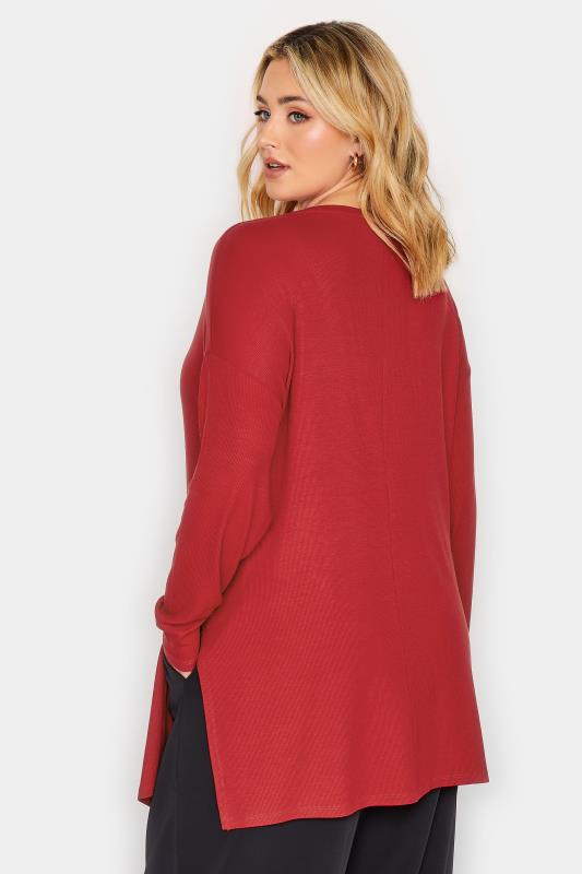 YOURS Plus Size Red Ribbed Split Hem T-Shirt | Yours Clothing 4