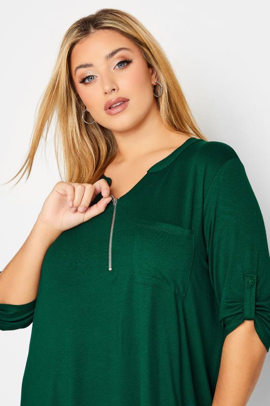 Plus Size Forest Green Zip Front Top | Yours Clothing 5