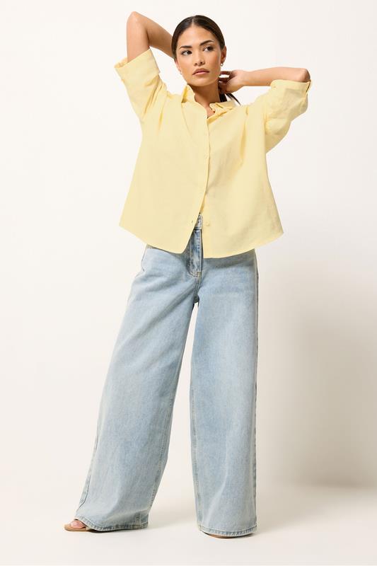PixieGirl Petite Women's Yellow Short Sleeve Linen Shirt | PixieGirl 1