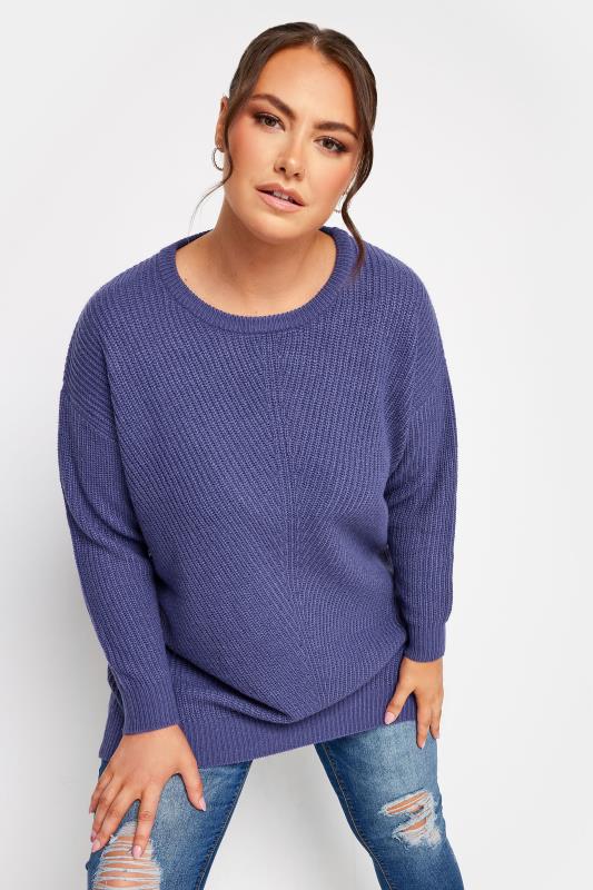 Plus Size Curve Purple Essential Knitted Jumper | Yours Clothing