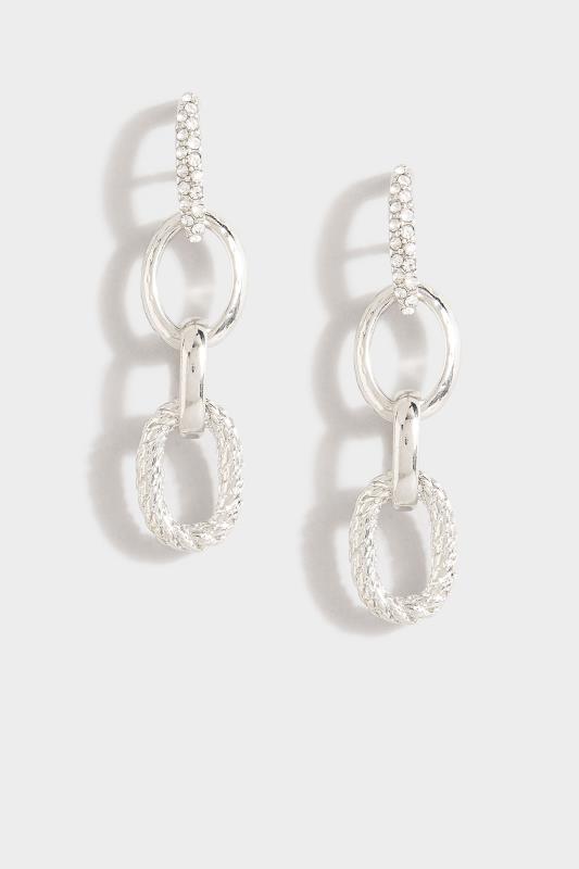  Grande Taille Silver Diamante Oval Drop Earrings