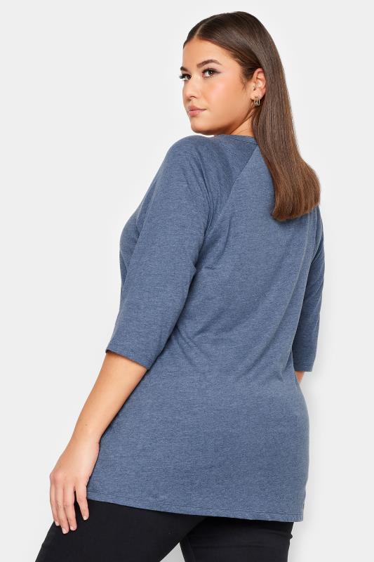 YOURS Plus Size Blue Marl Lace Up Eyelet Top | Yours Clothing 3