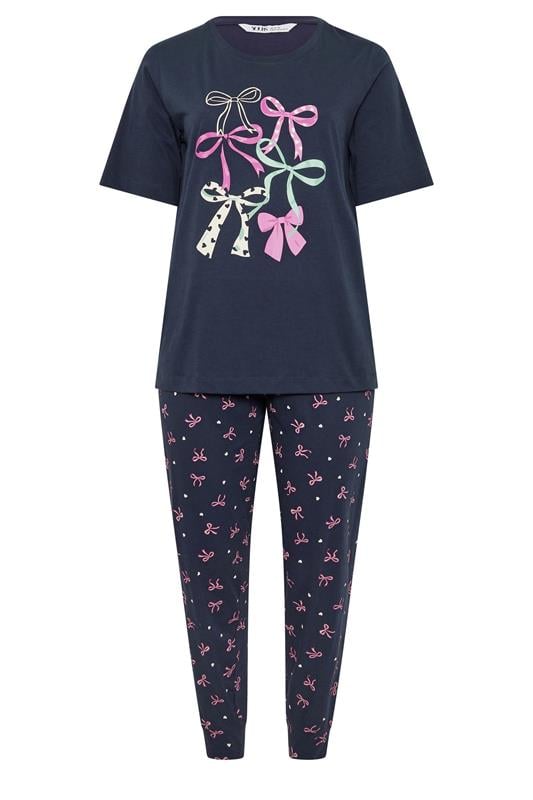 YOURS Plus Size Navy Blue Bow Print Pyjama Set | Yours Clothing 5