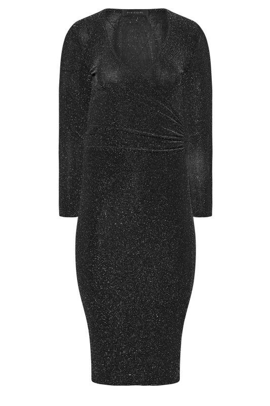 Petite Black Glitter Midi Wrap Dress | PixieGirl 6