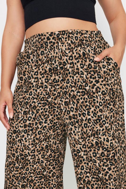 YOURS Plus Size Brown Leopard Print Crinkle Trousers | Yours Clothing 4