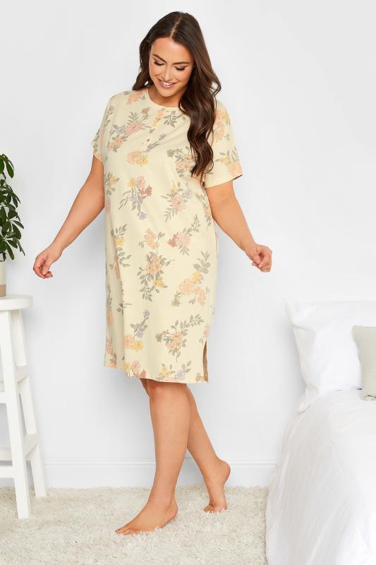 Plus Size  YOURS Curve Yellow Floral Print Placket Nightdress