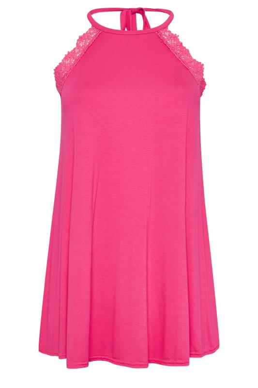 LIMITED COLLECTION Plus Size Hot Pink Lace Detail Racer Vest Top | Yours Clothing 7