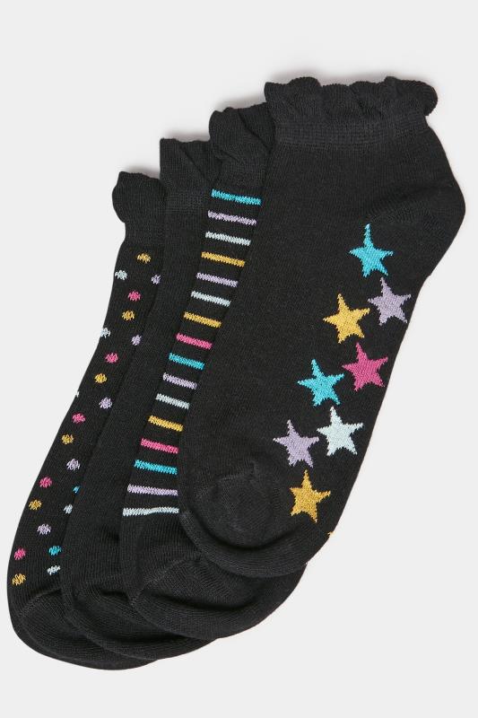 4 PACK Black Mixed Pattern Trainer Liner Socks | Yours Clothing 3