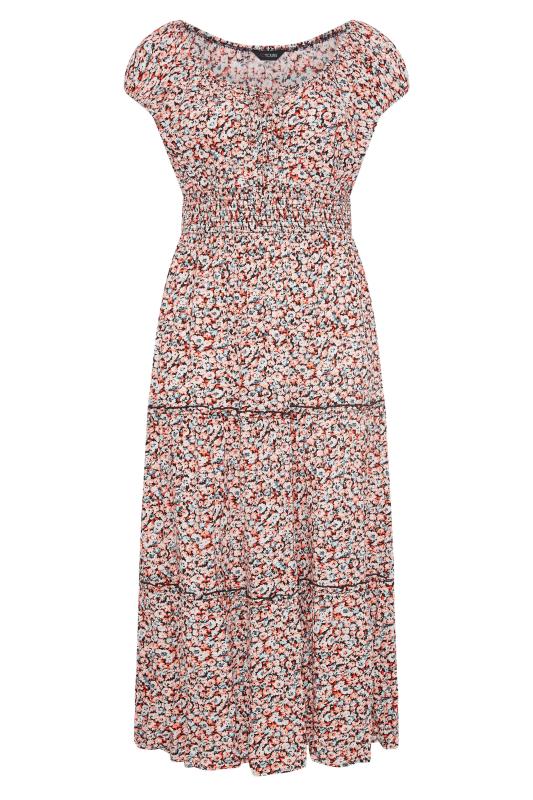 Plus Size White & Orange Ditsy Print Bardot Maxi Dress | Yours Clothing 6