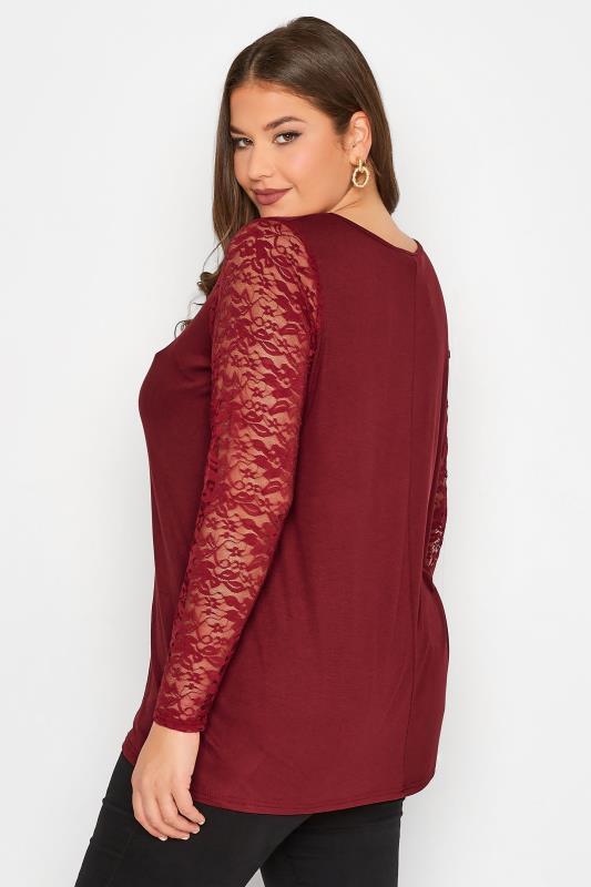LIMITED COLLECTION Plus Size Wine Red Lace Sleeve Top | Yours Clothing 3