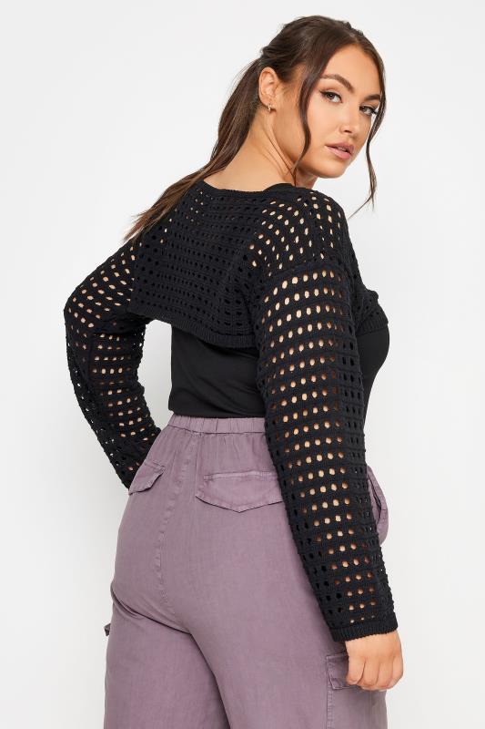 Black Oversized Cropped Crochet Top