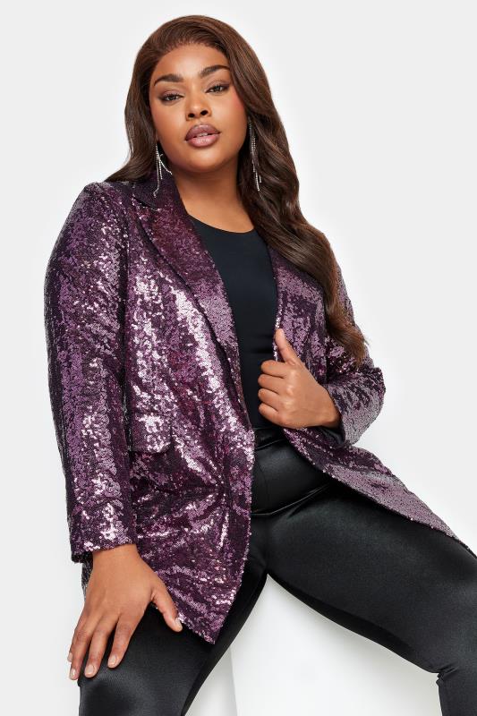 Plus Size Purple Sequin Embellished Blazer | Yours Clothing 3