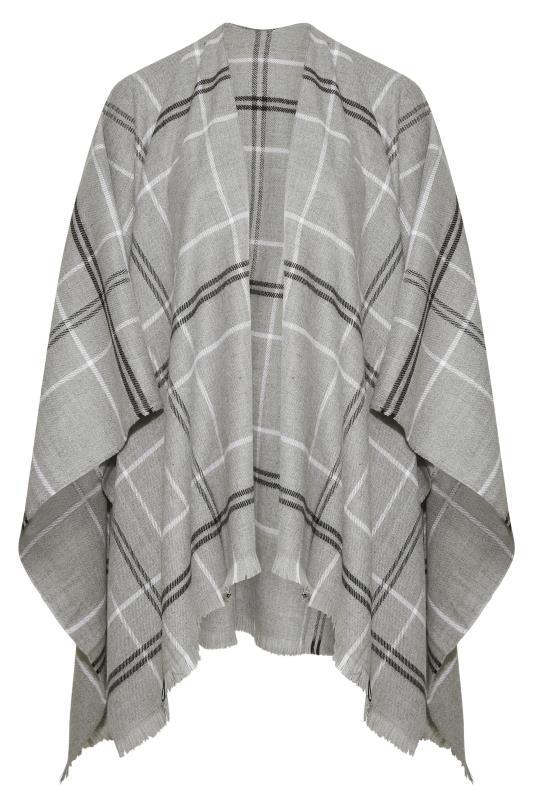 Plus Size Curve Grey Check Knitted Wrap Shawl | Yours Clothing 6