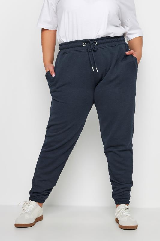 YOURS Plus Size Navy Blue Elasticated Joggers | Yours Clothing 1