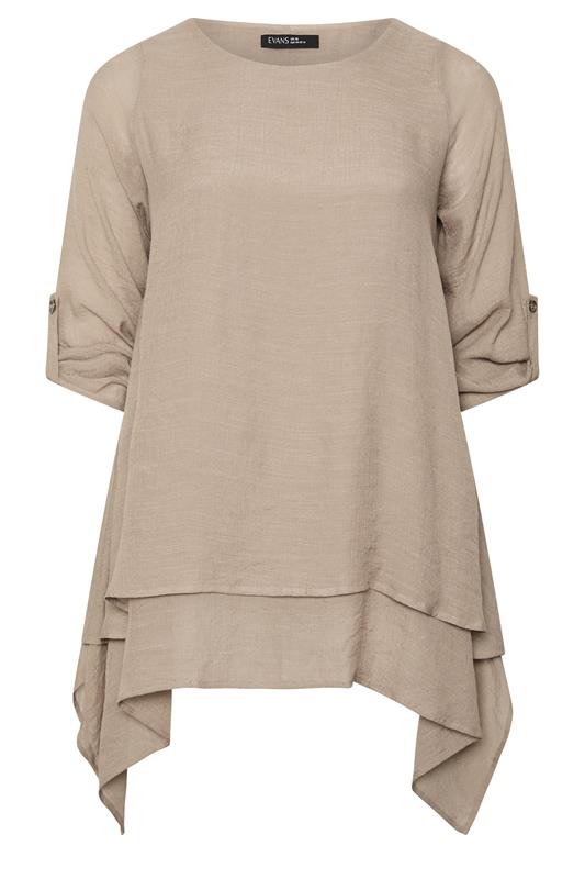 EVANS Plus Size Natural Brown Double Layer Blouse | Evans 1