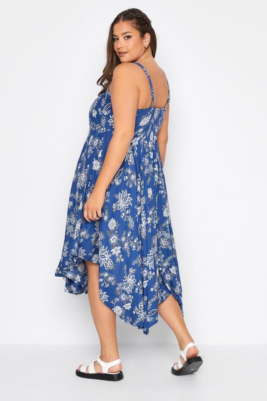 Plus Size Blue Floral Hanky Hem Sundress | Yours Clothing 3
