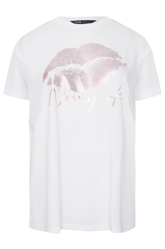 YOURS Curve Plus Size White Lips Foil Print T-Shirt | Yours Clothing 6