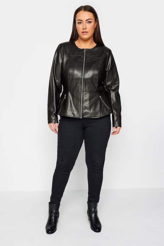 City Chic Black Faux Leather Fitted Jacket | Evans 1