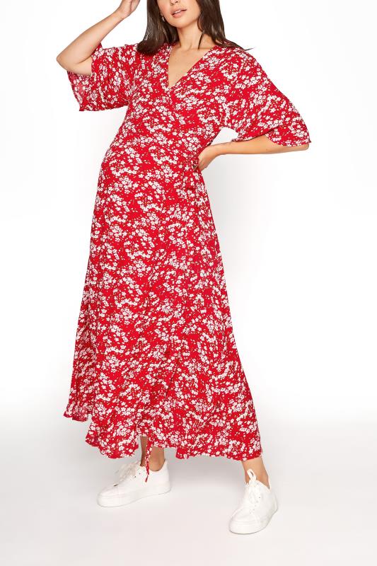LTS Maternity Red & Pink Floral Wrap Dress | Long Tall Sally 1