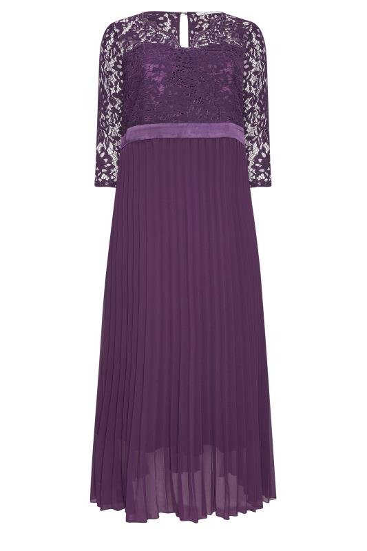 YOURS LONDON Plus Size Purple Lace Wrap Pleated Maxi Dress | Yours Clothing 5