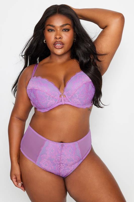 YOURS Plus Size Lilac Purple Lace High Waisted Full Briefs | Yours Clothing 2
