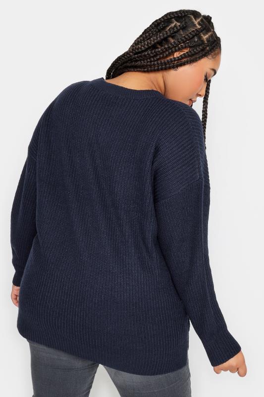 YOURS Plus Size Navy Blue Drop Shoulder Knitted Jumper | Yours Clothing 3