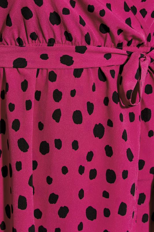Plus Size Dark Pink Dalmatian Print Balloon Sleeve Wrap Top | Yours Clothing 5