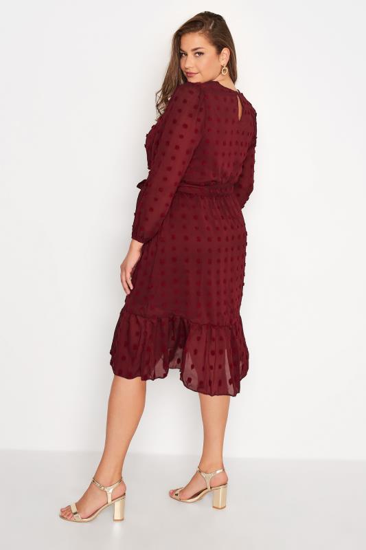 Plus Size YOURS LONDON Wine Red Dobby Puff Sleeve Dress | Yours Clothing 3